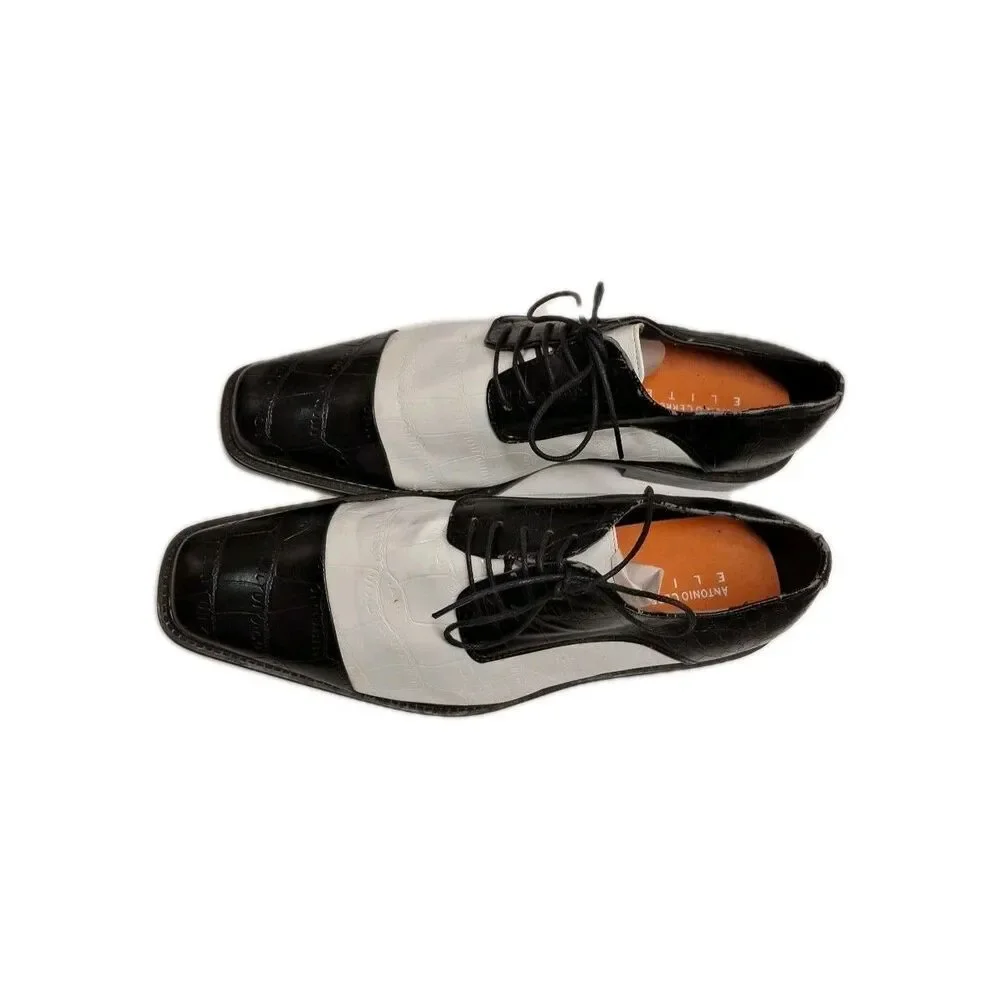 Antonio Correlli Elite Dress Shoes Black White Faux Leather Size 11 #6089